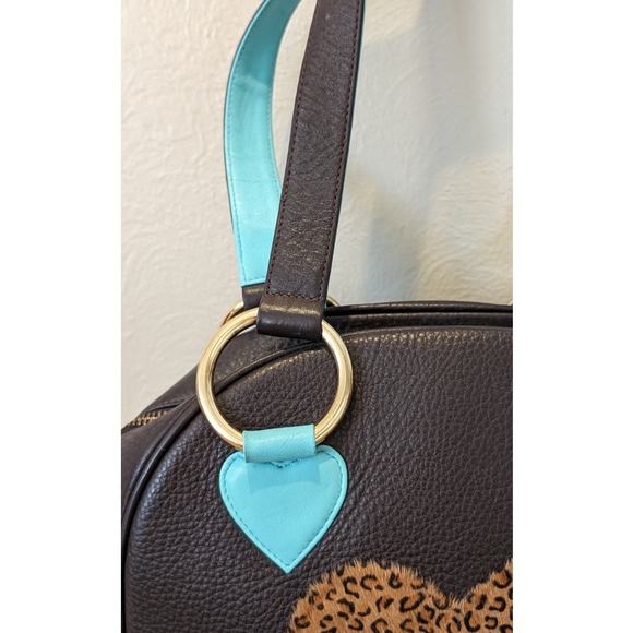 Sweet Tooth Brown Pebbled Grain Cheetah Heart Satchel Handbag - Picture 3 of 15